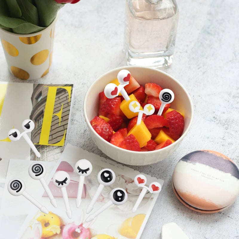 RAYNAG 40-Piece Kids Bento Box Food Picks Mini Cute Cartoon Plastic Fruit Toothpicks, Adorable Eye-style Lunchboxes Picks - Image 2